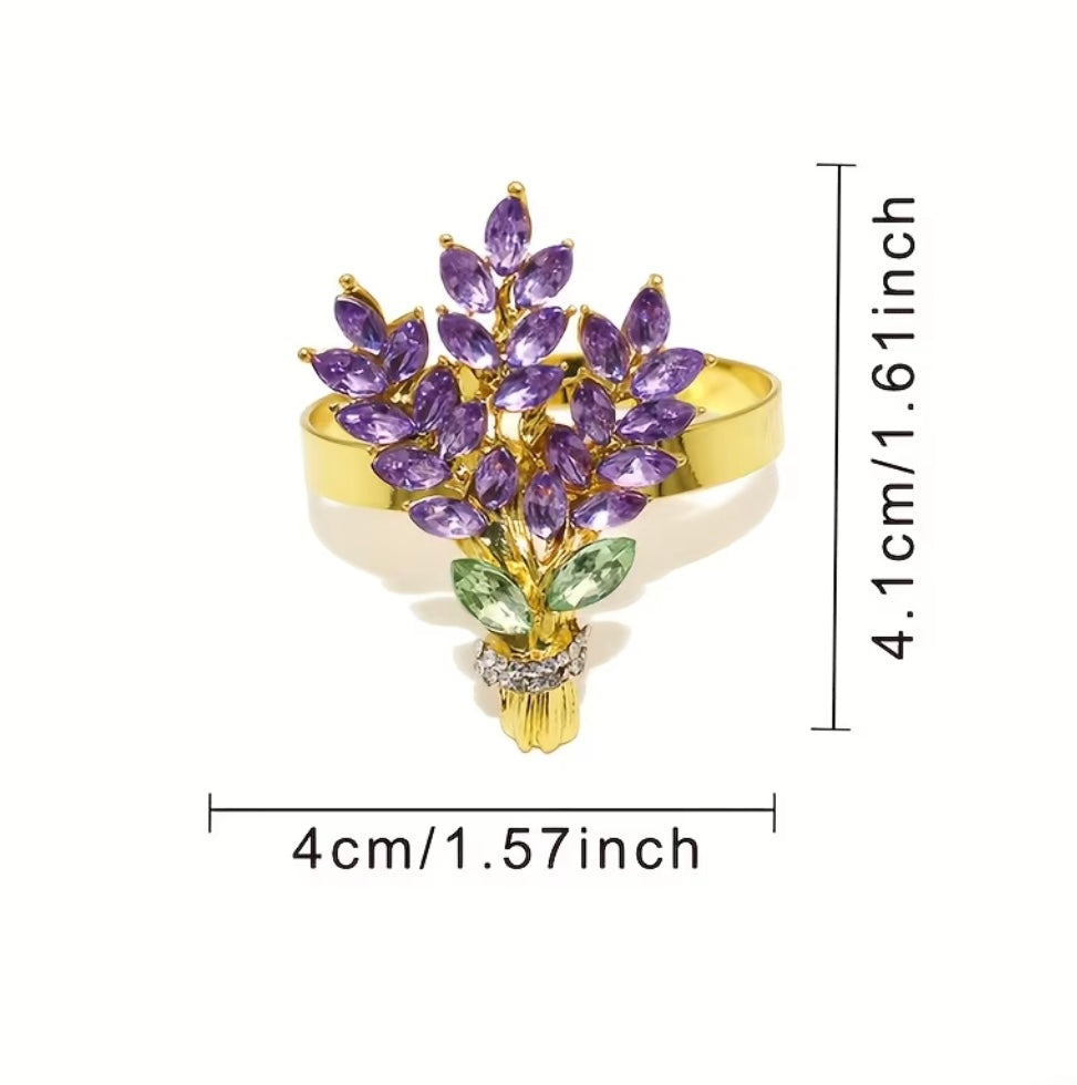 LAVENDER BLOOM CRYSTAL & GOLD NAPKIN RING