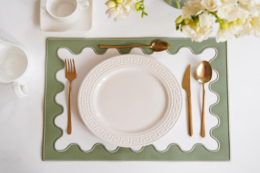 LUSTRE WHITE GREEN FAUX LEATHER PLACEMAT