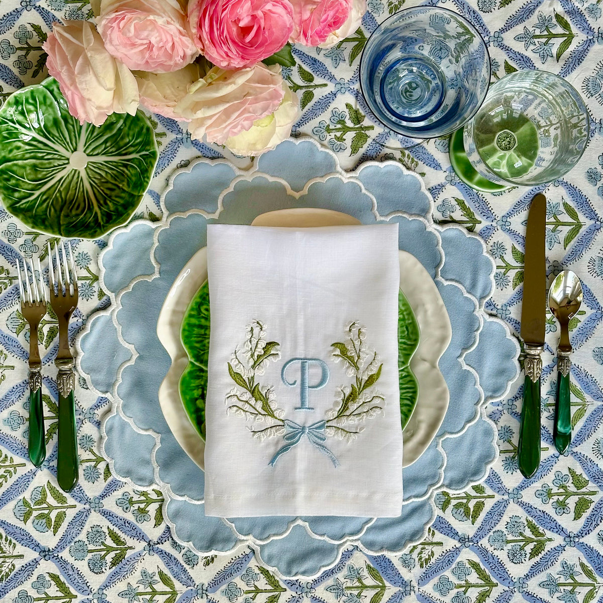 CRESSIDA SCALLOPED BLUE FABRIC PLACEMAT (Set Of 4)