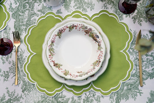 AQUELLE GREEN WHITE TRIM FABRIC PLACEMAT