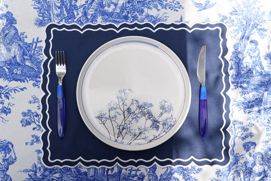 SENVIA RECTANGLE DARK BLUE FABRIC WHITE TRIM PLACEMAT