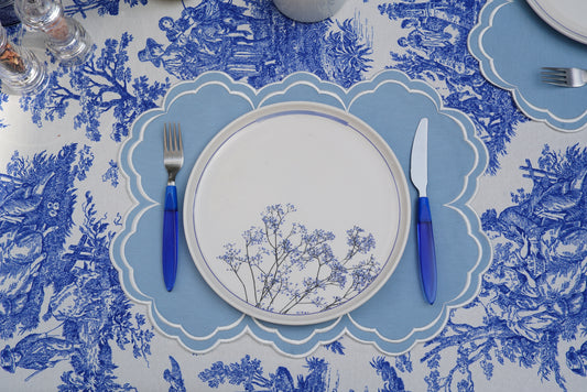 AQUELLE BABY BLUE WHITE TRIM FABRIC PLACEMAT