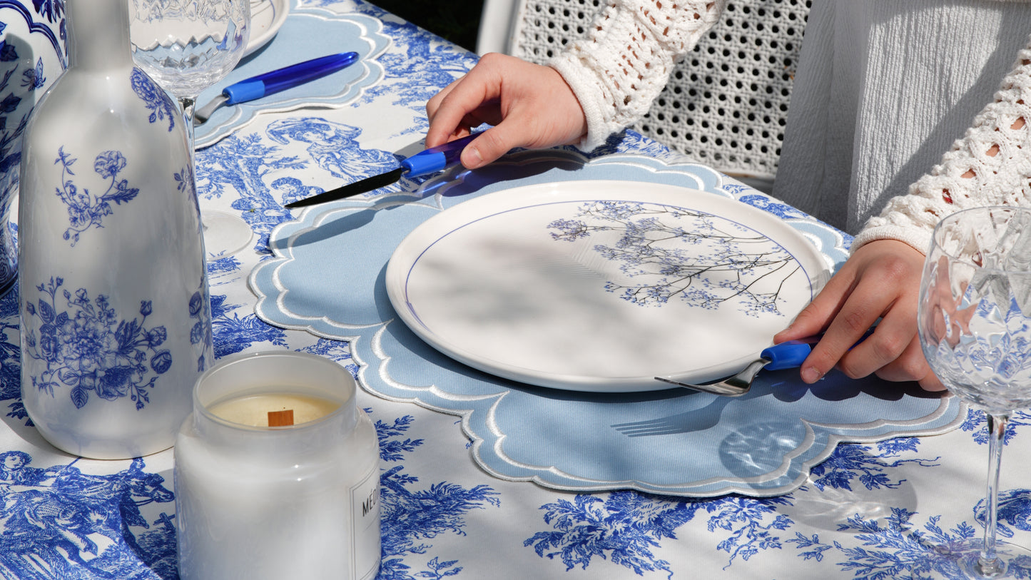 AQUELLE BABY BLUE WHITE TRIM FABRIC PLACEMAT