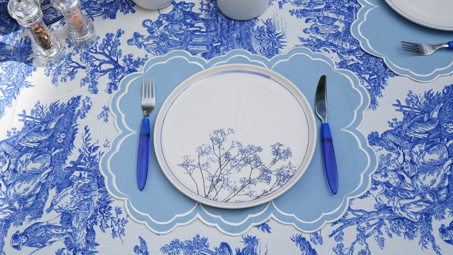 AQUELLE BABY BLUE WHITE TRIM FABRIC PLACEMAT