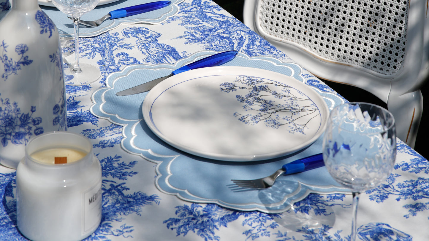 AQUELLE BABY BLUE WHITE TRIM FABRIC PLACEMAT