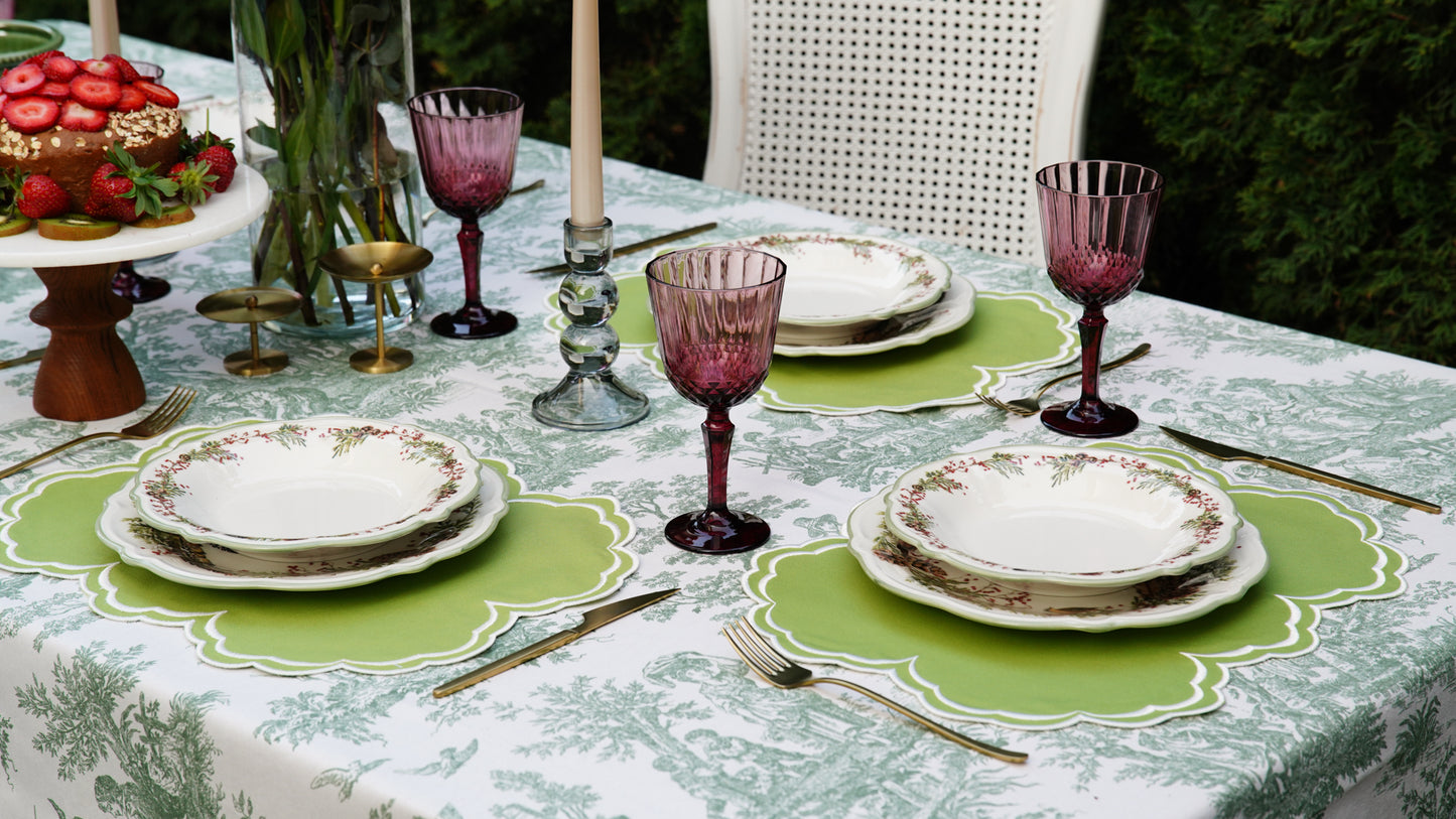 AQUELLE GREEN WHITE TRIM FABRIC PLACEMAT