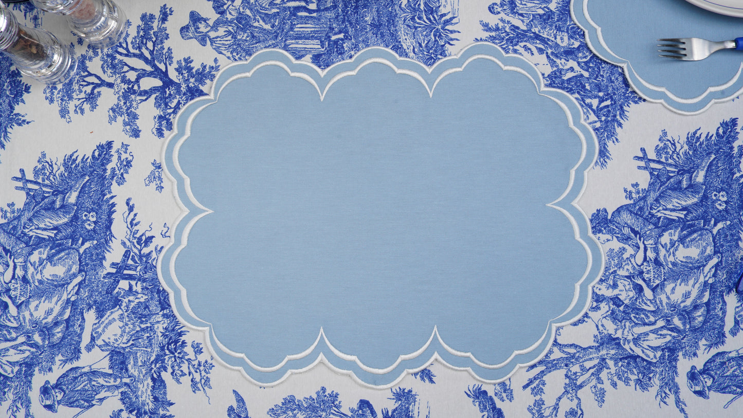 AQUELLE BABY BLUE WHITE TRIM FABRIC PLACEMAT