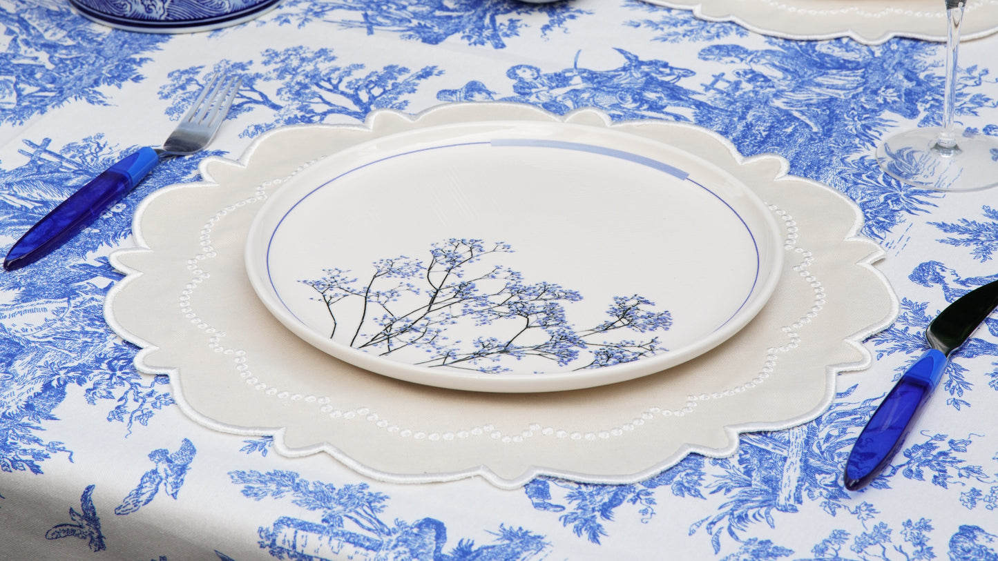 HARMONY CREAM WHITE TRIM FABRIC PLACEMAT