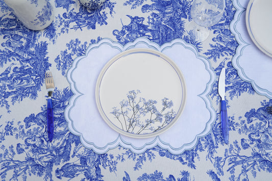 AQUELLE WHITE BLUE TRIM FABRIC PLACEMAT
