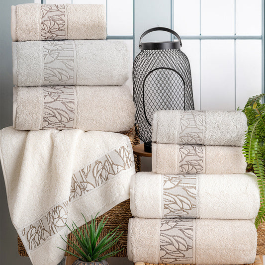 Lavaya Garden embroidered towel set with premium hand and kitchen towels styled for a fresh modern home by PNRDECOR ship from USA