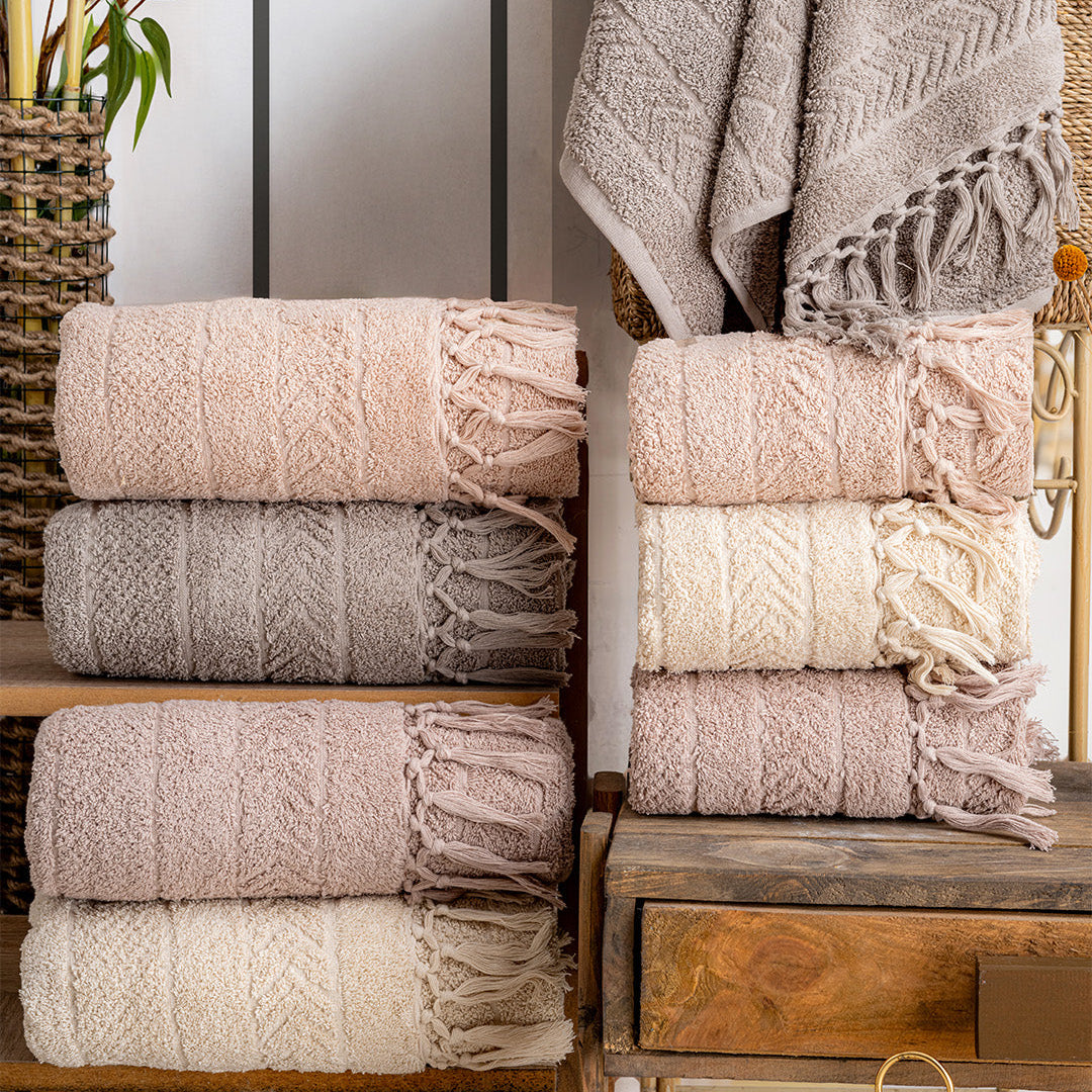 Lavaya Hilda embroidered towel set with premium hand and kitchen towels styled for a clean modern home by PNRDECOR ship from USA