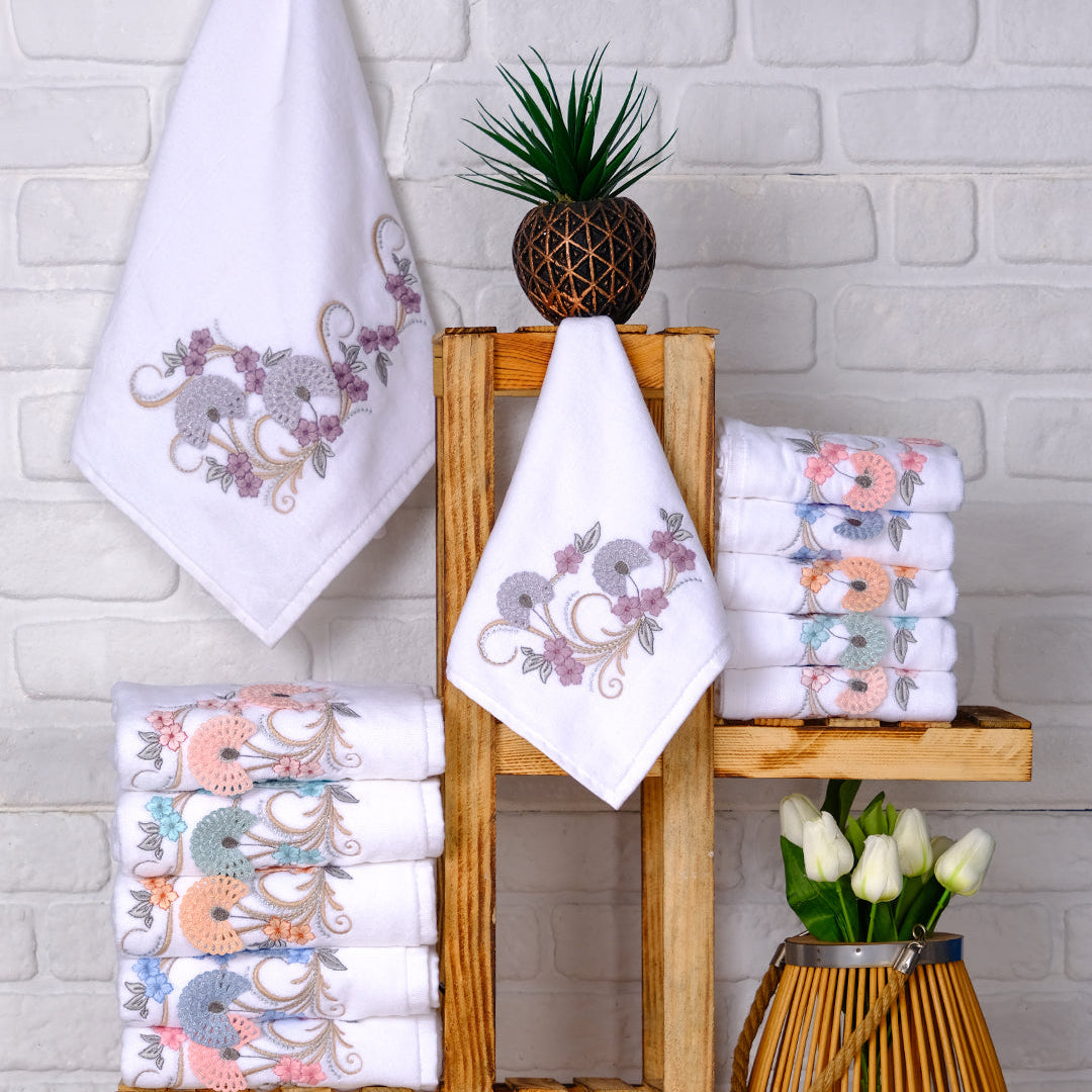 Lunara embroidered velvet towel set with premium hand and kitchen towels styled for a luxury home look by PNRDECOR ship from USA