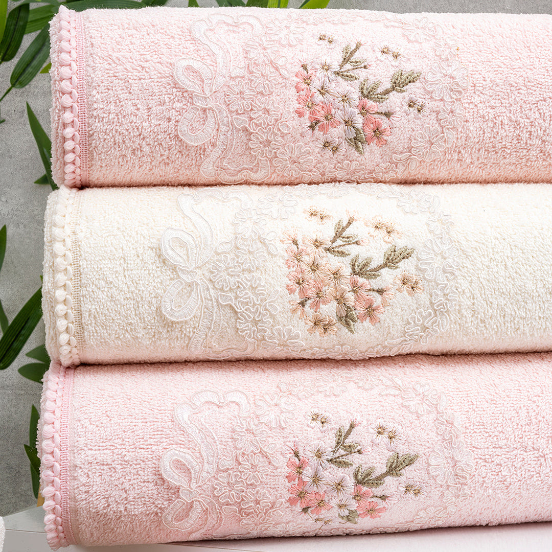 Nuvee embroidered cotton hand towel set displayed on a towel rack for everyday use by PNRDECOR ship from USA