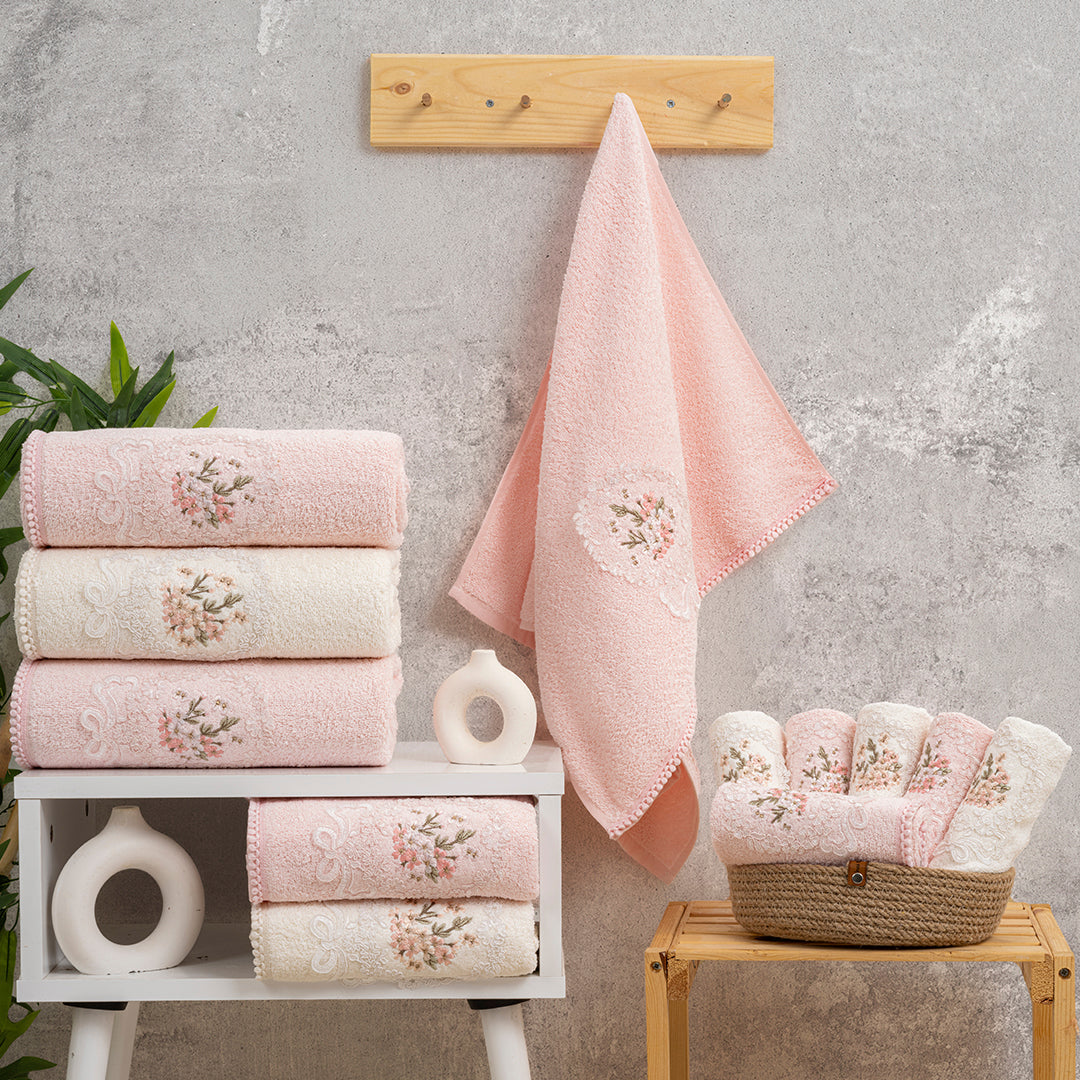 Nuvee embroidered cotton towel set premium hand towels styled for a clean modern bathroom by PNRDECOR ship from USA