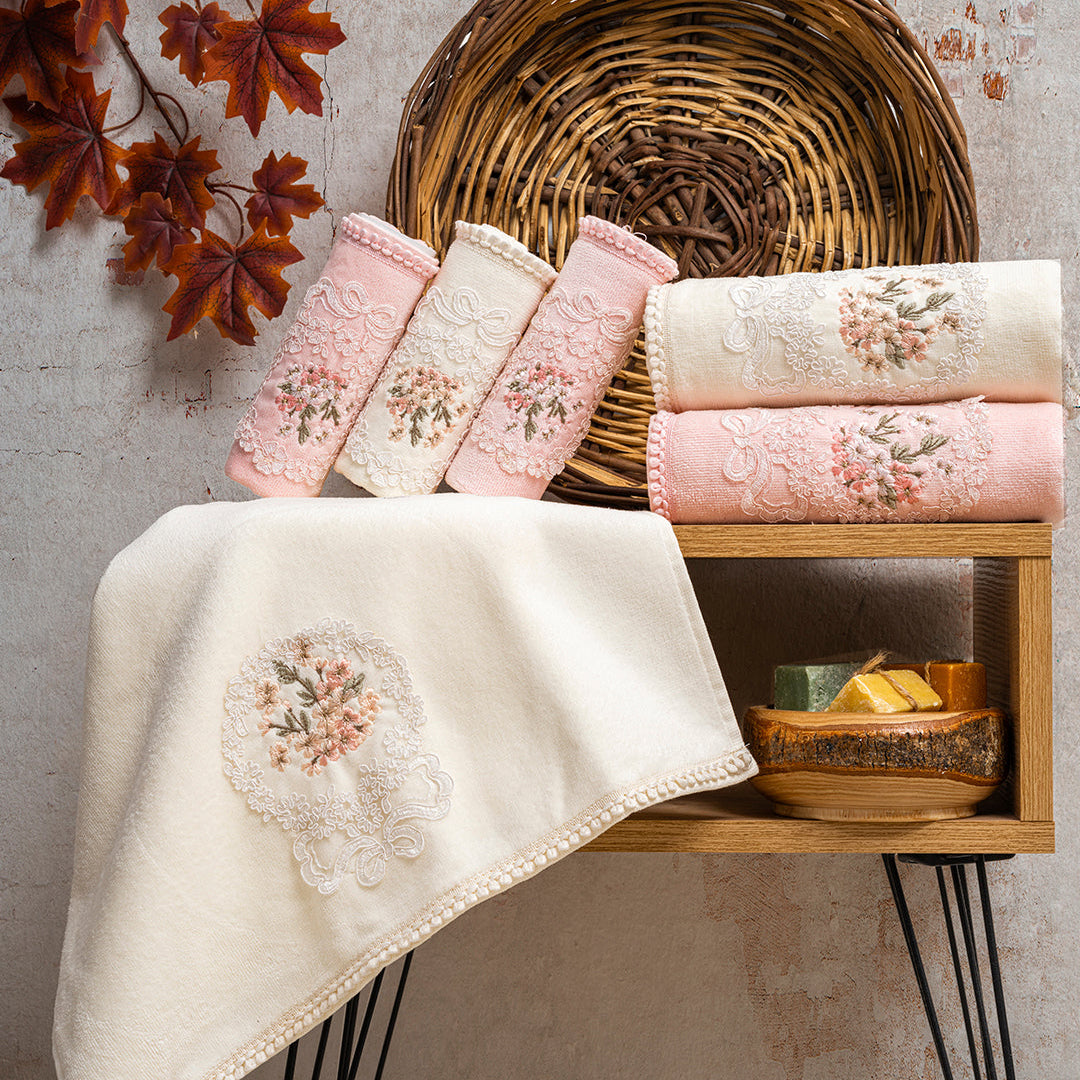 Nuvee embroidered velvet towel set with premium hand and kitchen towels styled for a luxury home look by PNRDECOR ship from USA
