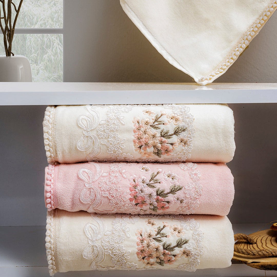 Nuvee embroidered velvet towel set presented for gifting housewarming and holidays by PNRDECOR ship from USA