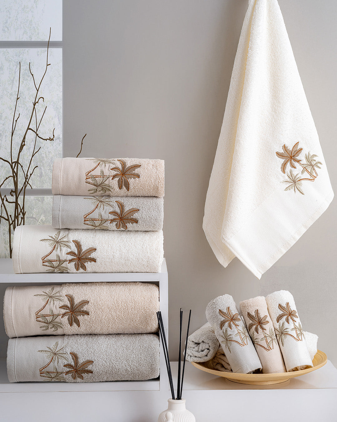 Aureva Embroidered Cotton Towel Set – Premium Hand & Kitchen Towels