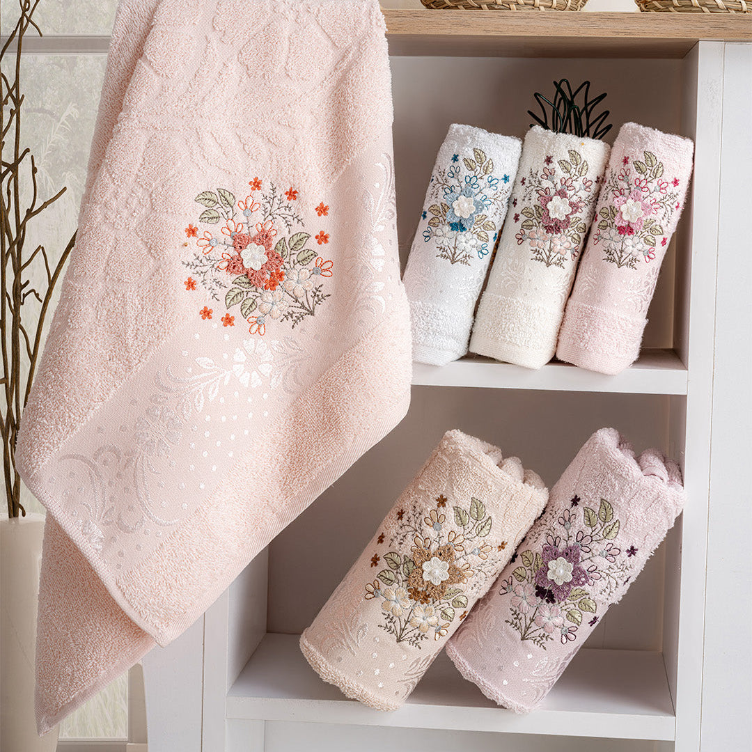 Pluma embroidered kitchen towels hanging in a bright kitchen setup for everyday use by PNRDECOR ship from USA