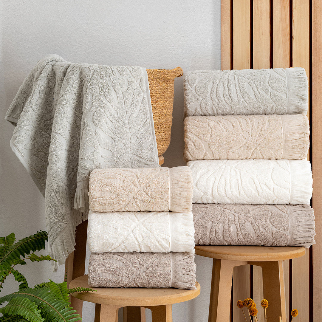 Serava Girit embroidered towel set with premium hand and kitchen towels styled for a clean modern home by PNRDECOR ship from USA