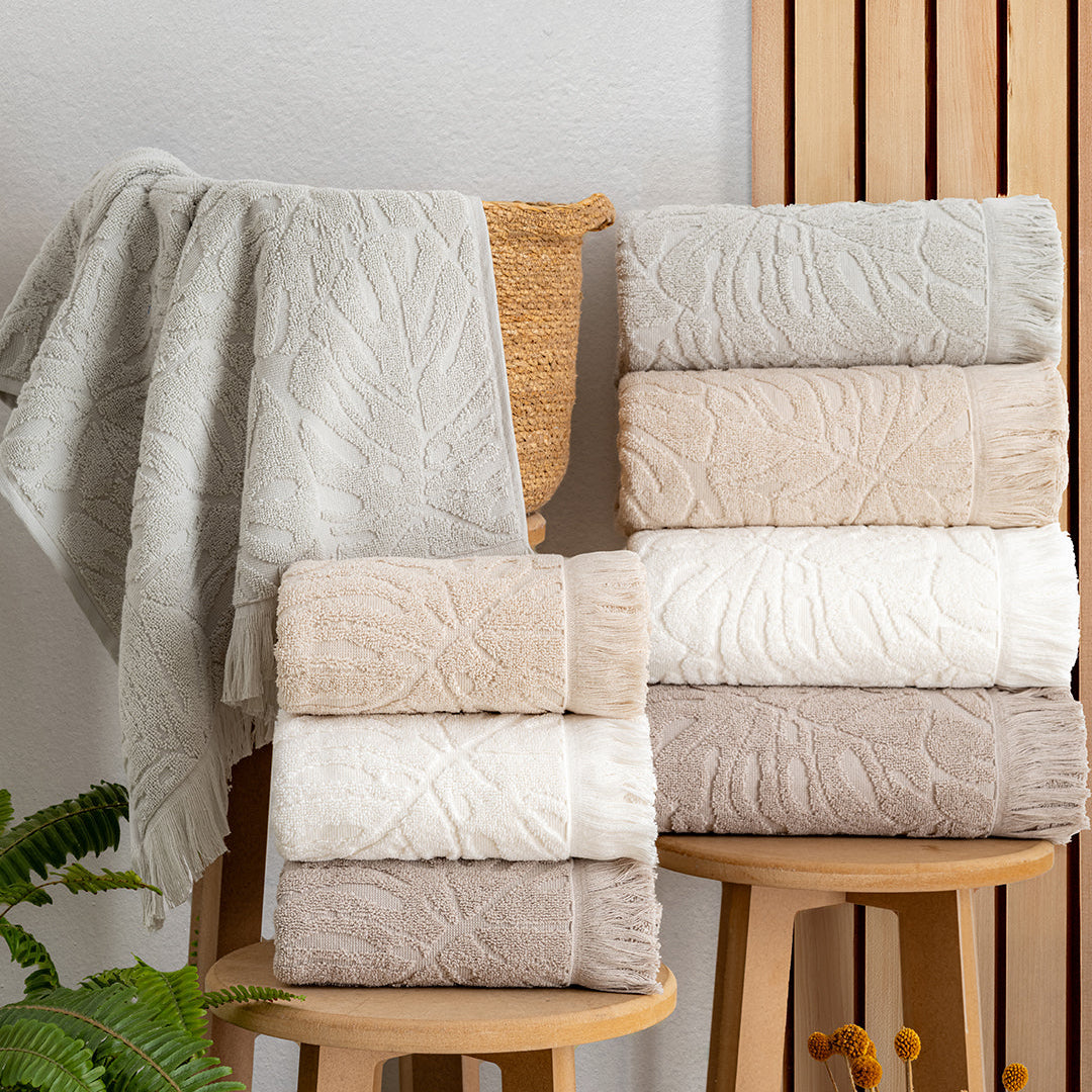 Close up of Serava Girit towels showing embroidered detail and soft fabric texture by PNRDECOR ship from USA