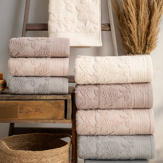 Serava Maya embroidered towel set with premium hand and kitchen towels styled for a clean modern home by PNRDECOR ship from USA