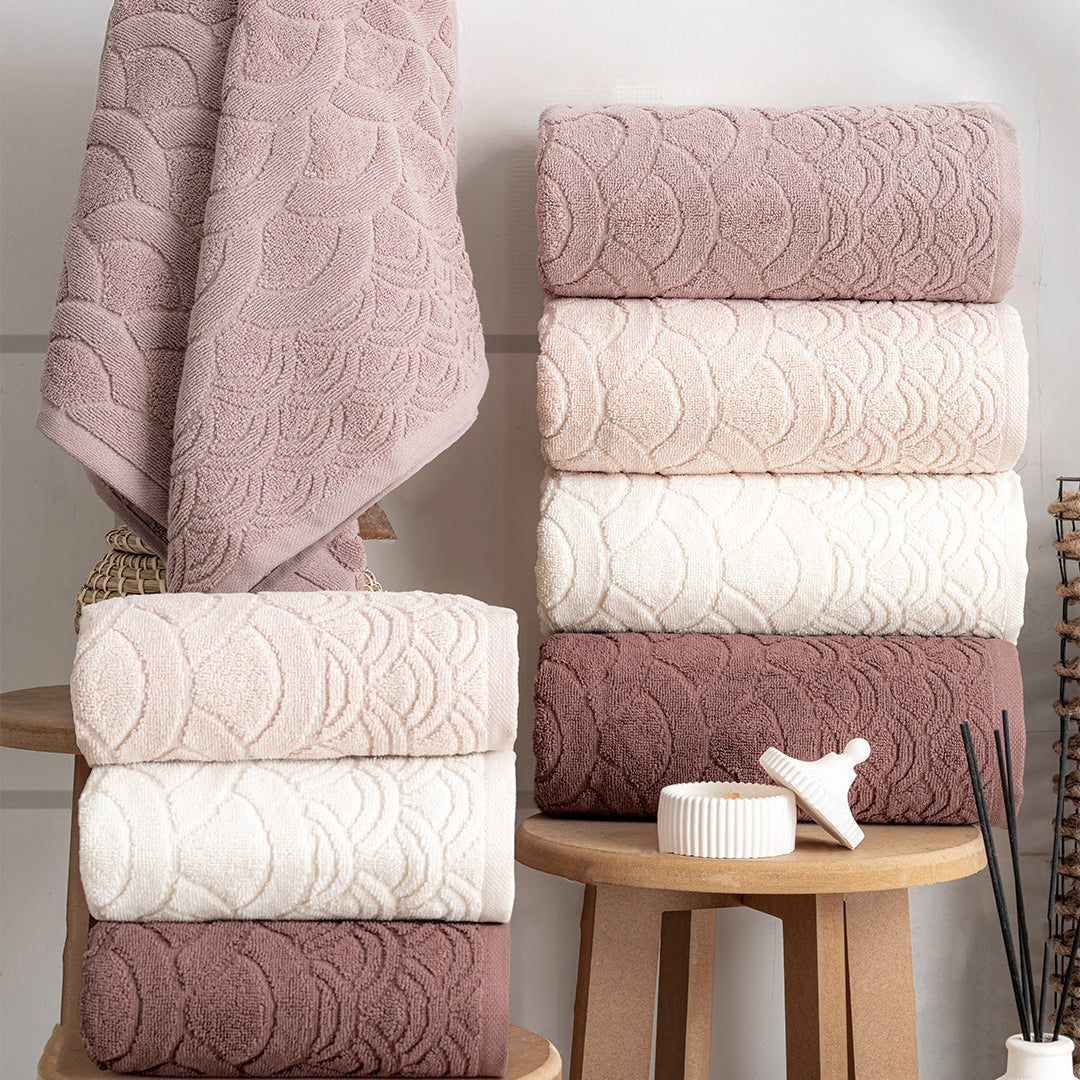 Serava Olga embroidered towel set with premium hand and kitchen towels styled for a clean modern home by PNRDECOR ship from USA