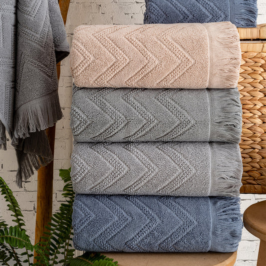 Serava Oslo embroidered towel set with premium hand and kitchen towels styled for a clean modern home by PNRDECOR ship from USA