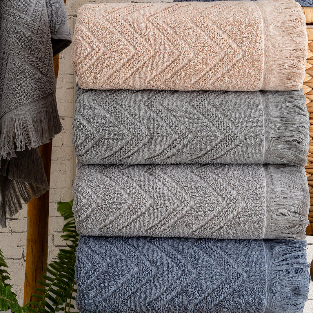 Serava Oslo embroidered kitchen towels hanging in a bright kitchen setup for everyday use by PNRDECOR ship from USA