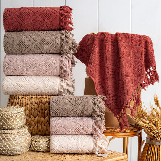 Serava Porto embroidered towel set with premium hand and kitchen towels styled for a clean modern home by PNRDECOR ship from USA