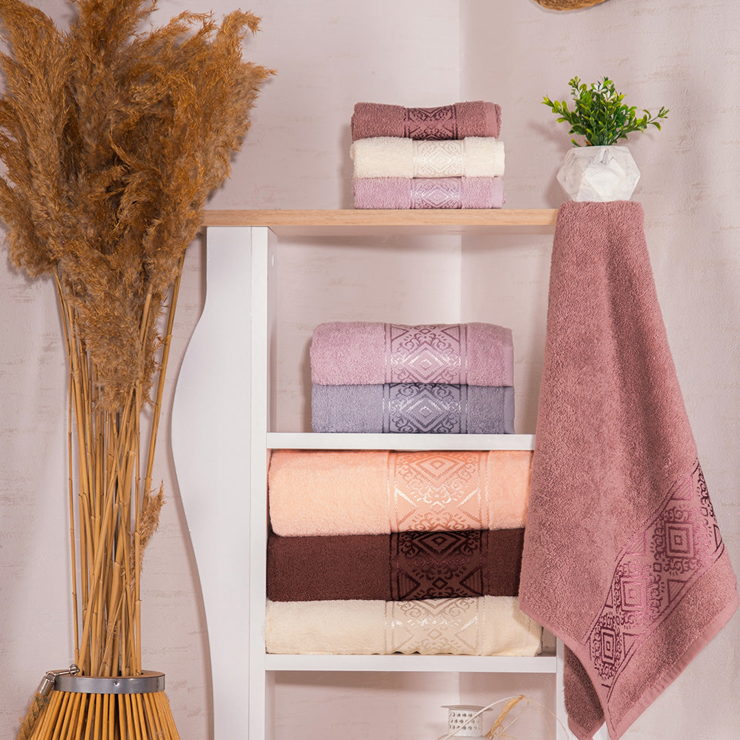 Soakta embroidered towel set with premium hand and kitchen towels styled for a clean home look by PNRDECOR ship from USA