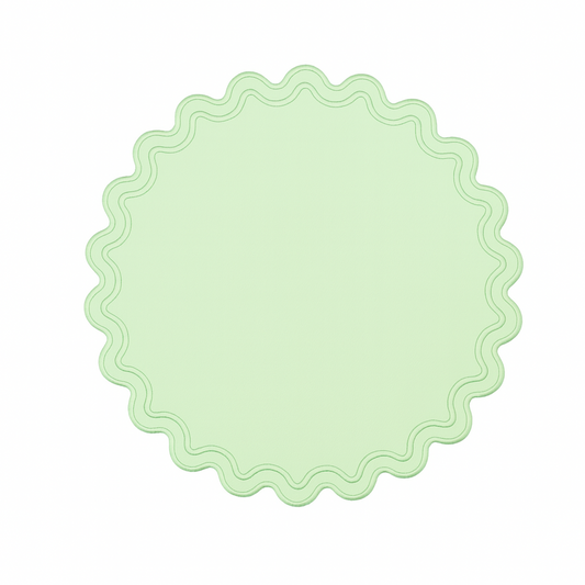 Solace light green scalloped faux leather placemat with wavy edge styled for a modern table setting by PNRDECOR ship from USA