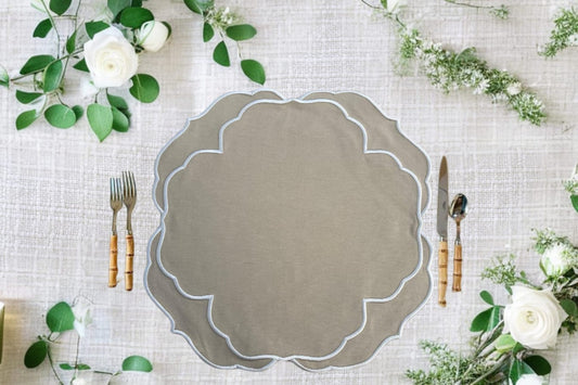 Sorelle Beige White Embroidered Placemats – Elegant Dining Decor for Weddings & Special Occasions
