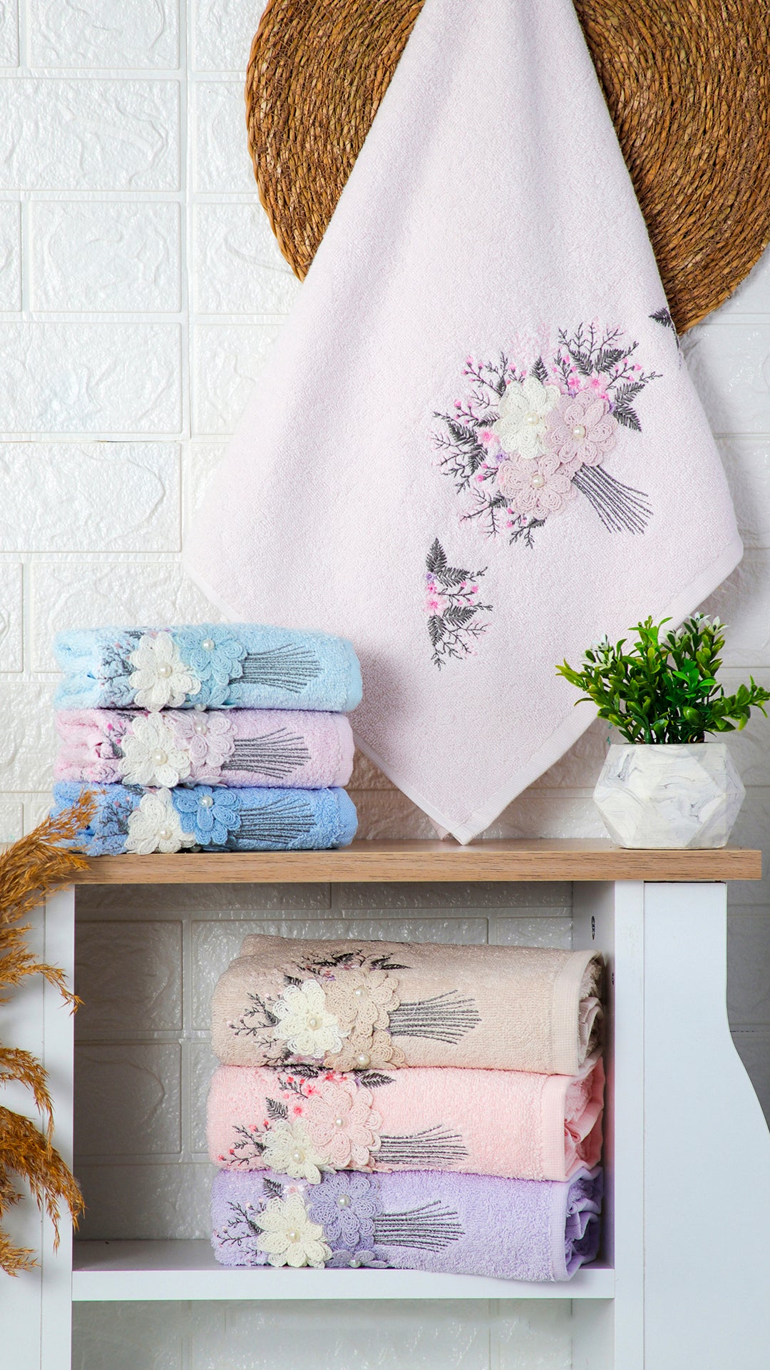 Velora Embroidered Cotton Towel Set – Premium Hand & Kitchen Towels