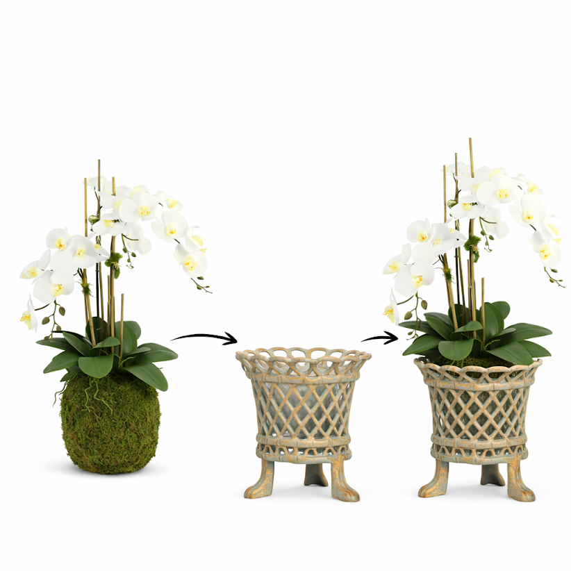 Verde Green & Gold Lattice Footed Planter