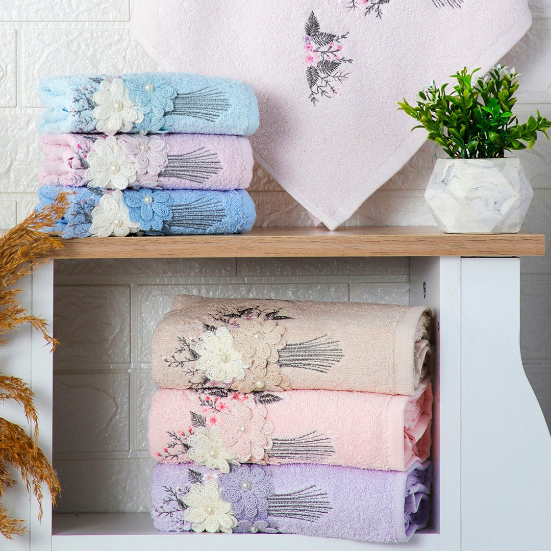 Velora embroidered cotton towel set with premium hand and kitchen towels styled for a clean modern home by PNRDECOR ship from USA