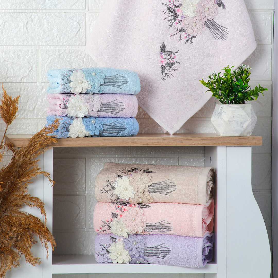 Velora embroidered kitchen towels hanging in a bright kitchen setup for everyday use by PNRDECOR ship from USA