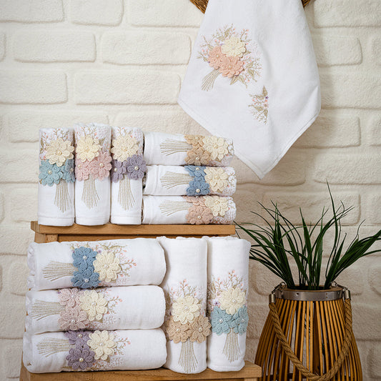 Velora embroidered velvet towel set with premium hand and kitchen towels styled for a luxury home look by PNRDECOR ship from USA