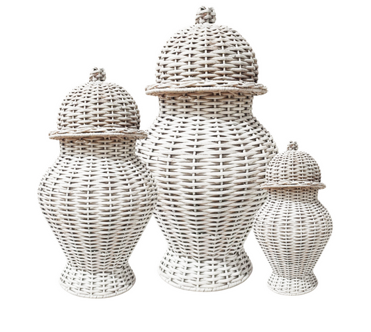 White Round Wicker Jar (4 Sizes)