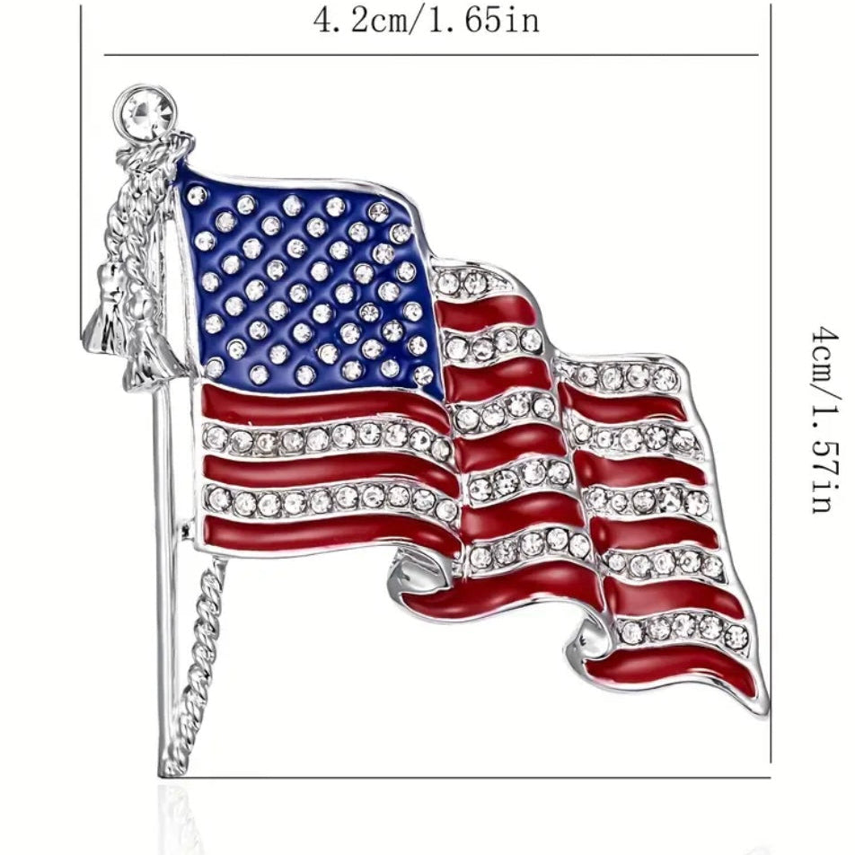 Close-up of the Liberty Pride USA flag lapel brooch showing crisp stripes and star detail, Ship From USA, by Pnr Decor.