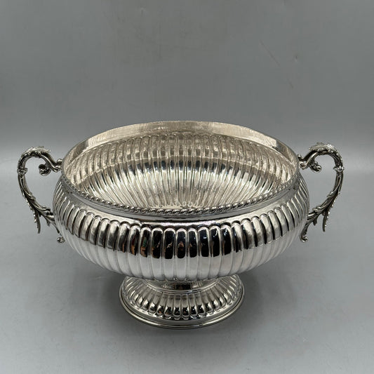 Front view of antique silver centerpiece bowl with two handles by PNR Decor ship from USA