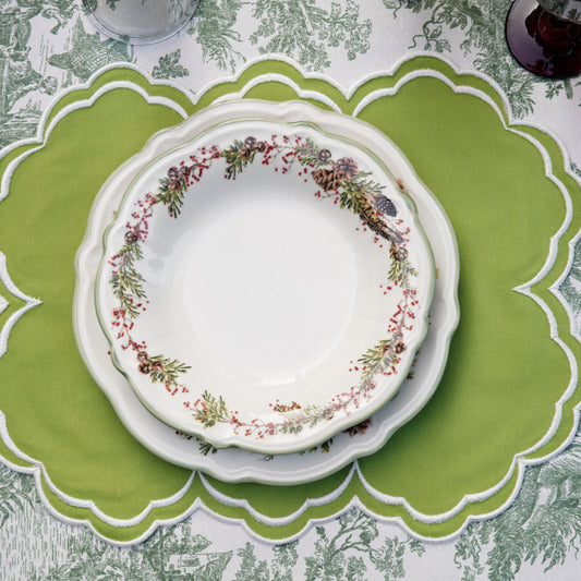Luxury embroidered cotton table placemat with silk thread, washable and eco-friendly
