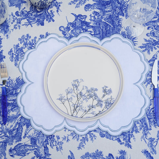 Luxury handmade embroidered cotton placemat with silk thread detailing – waterproof, stain-resistant, and available in custom sizes with USA shipping.