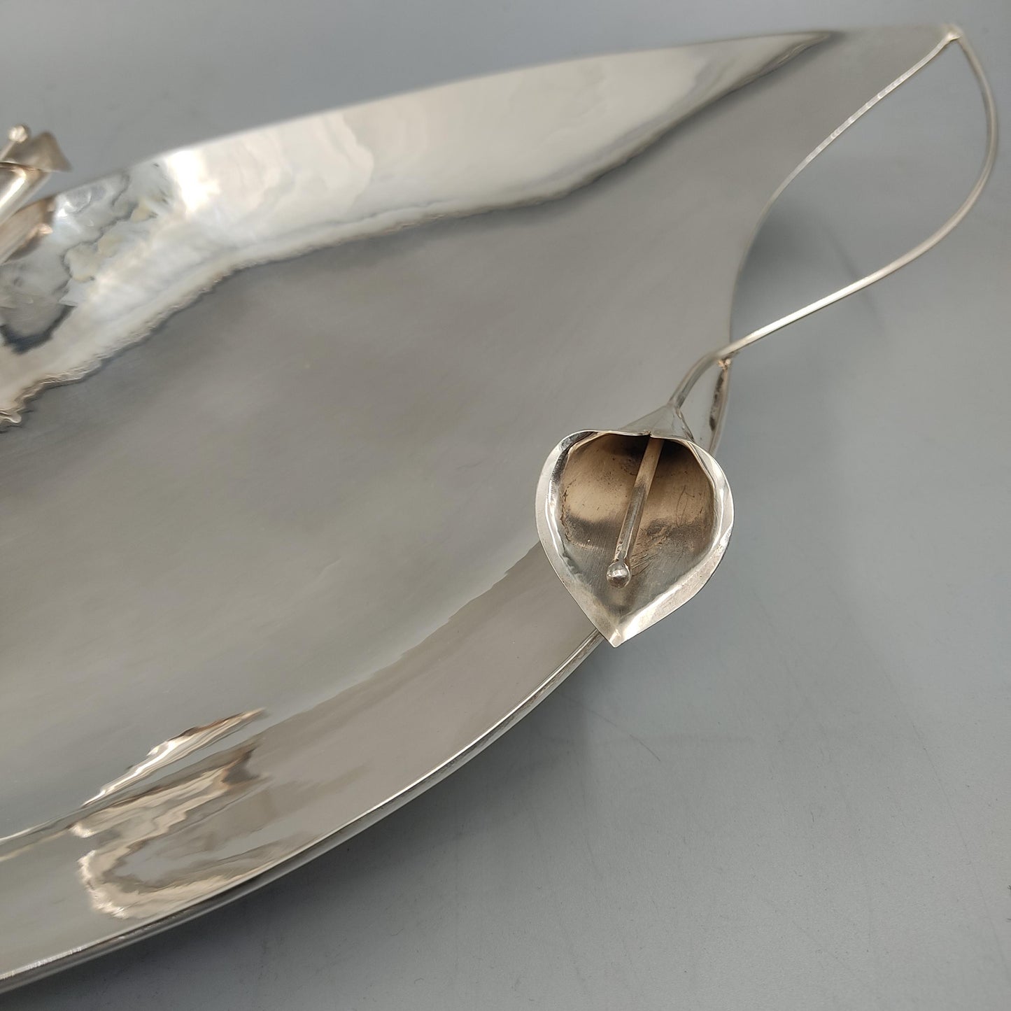Elegant art nouveau style silver tray with floral handles by PNR Decor ship from USA