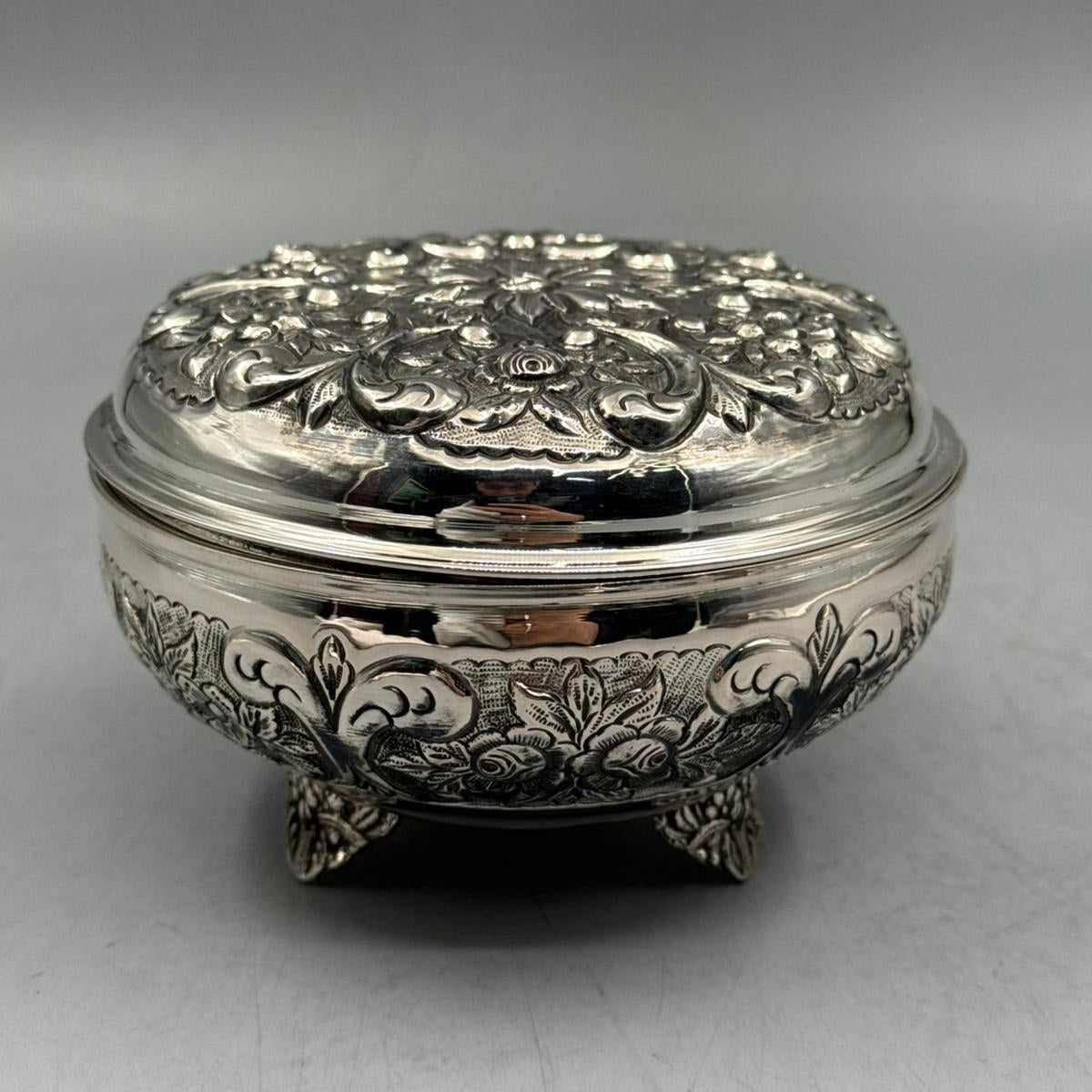 Comprehensive top-down view of the handcrafted Grand Bazaar silver bonbonniere, a premium statement piece for luxury home decor.