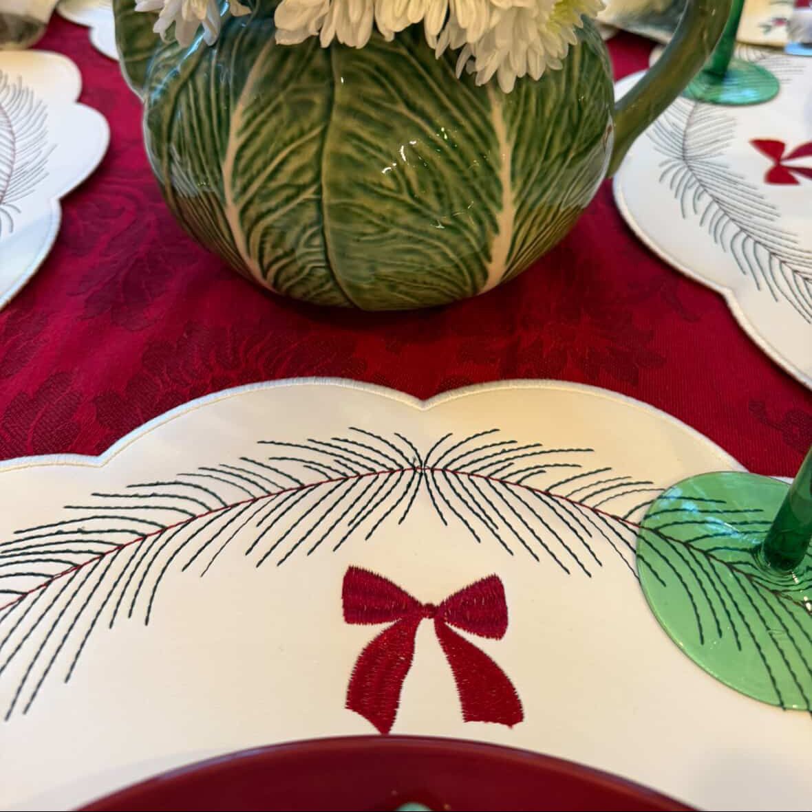 Aura holiday round vegan leather placemat for festive dining and seasonal decor by PNRDECOR ship from USA