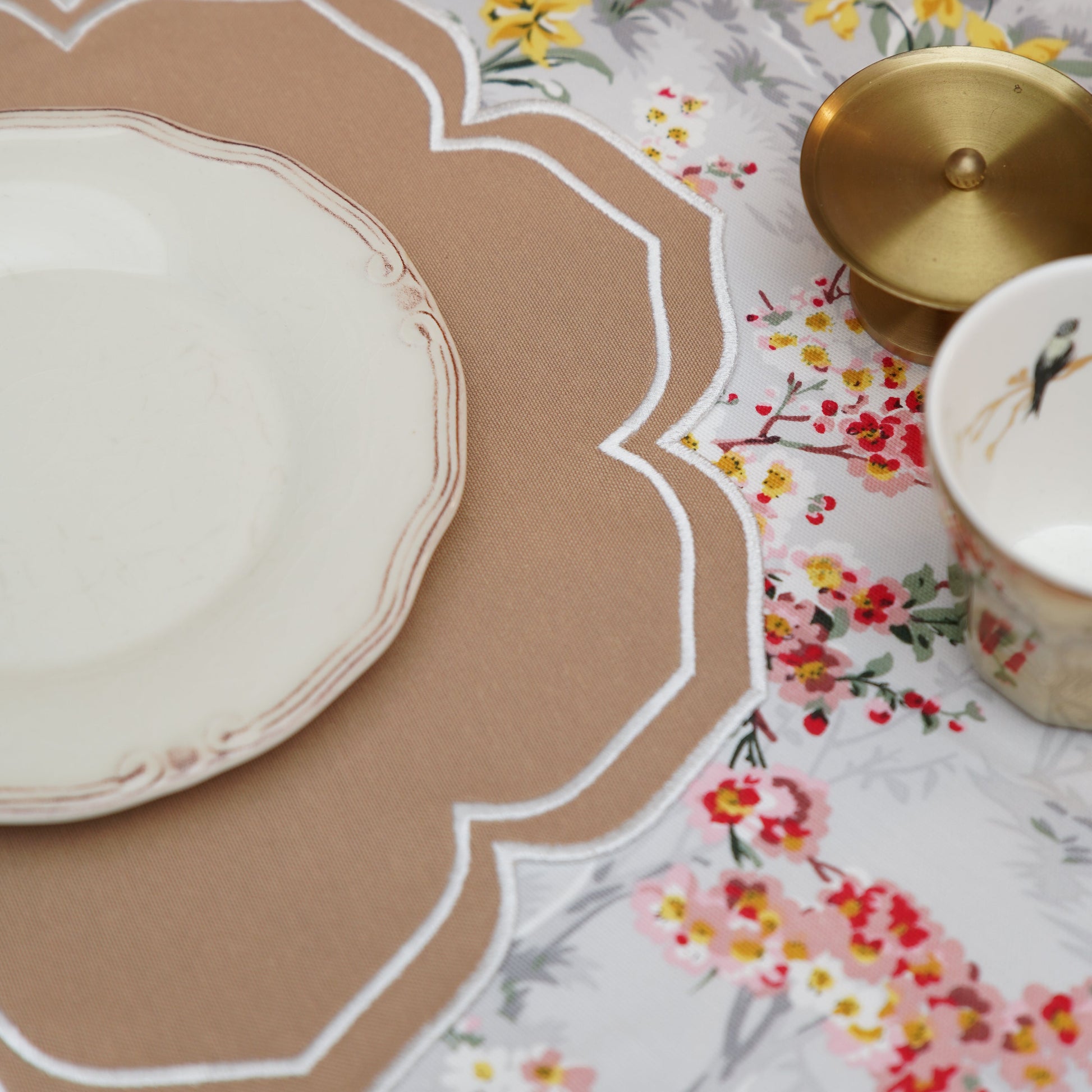 Premium quality cotton placemat with embroidery with stain-resistant finish, adds charm to holiday and event tables, made to order with USA delivery.