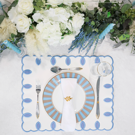 Bounty White Rectangle Faux Leather Placemat – expertly handcrafted from eco-friendly, vegan faux leather with elegant embroidery and double-layered design, stain-resistant and durable.