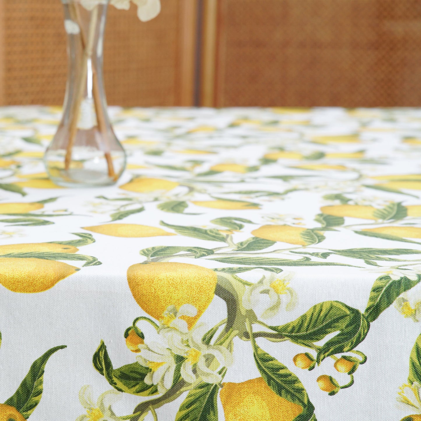 Premium made-to-order tablecloth in an organic cotton-poly mix, designed for easy care: machine washable, low upkeep, ideal for everyday use or special events, USA shipping.