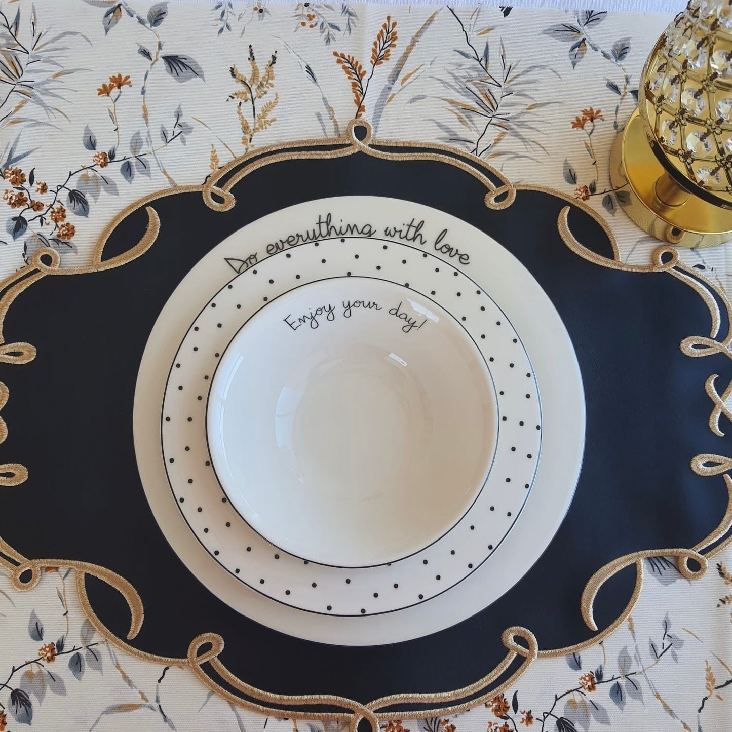 Celestia black oval faux leather placemat set with matching napkin and coaster for festive dining by PNRDECOR ship from USA