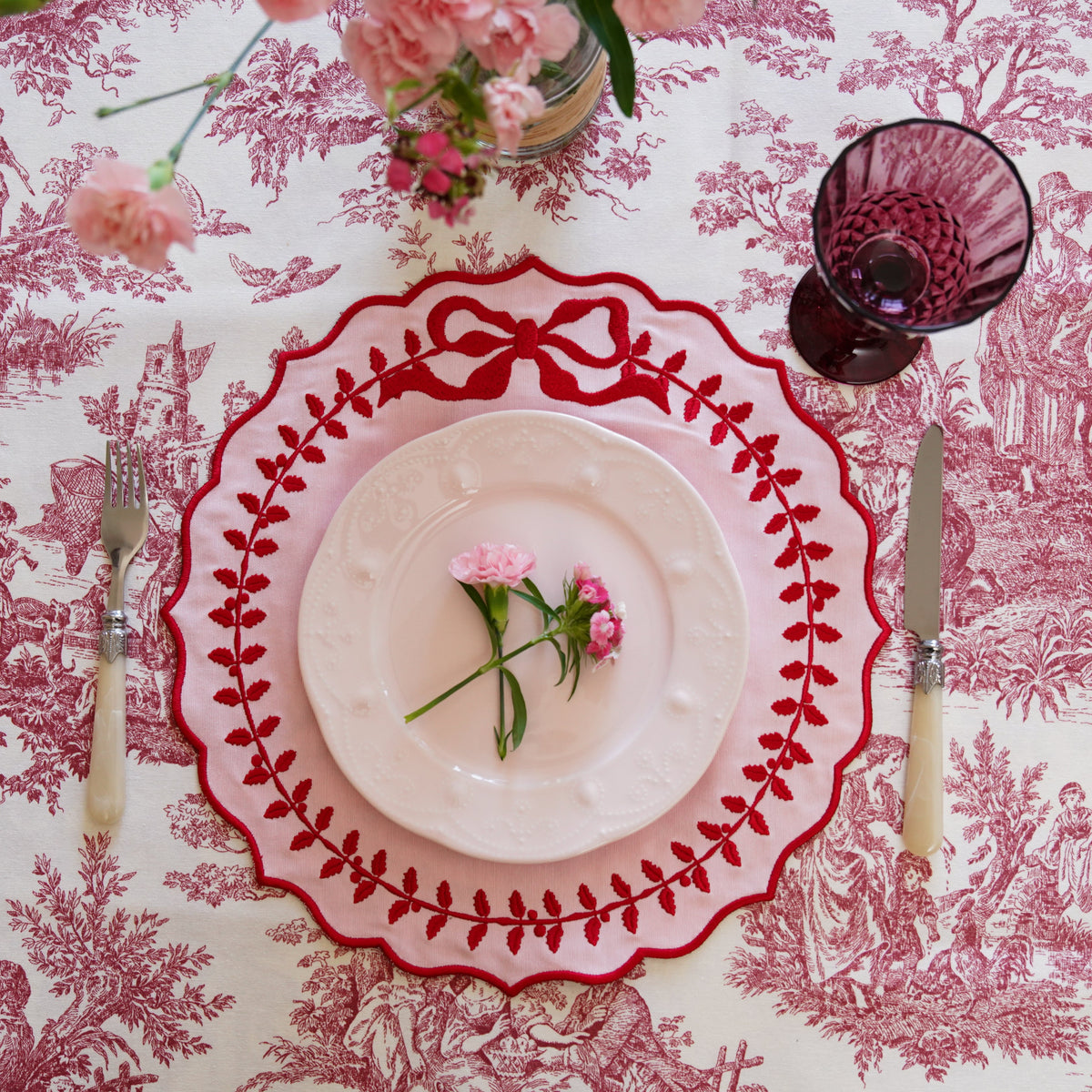 Spring Easter table decor with a stain-resistant Champagne Pink Handmade Placemat, perfect for holiday celebrations